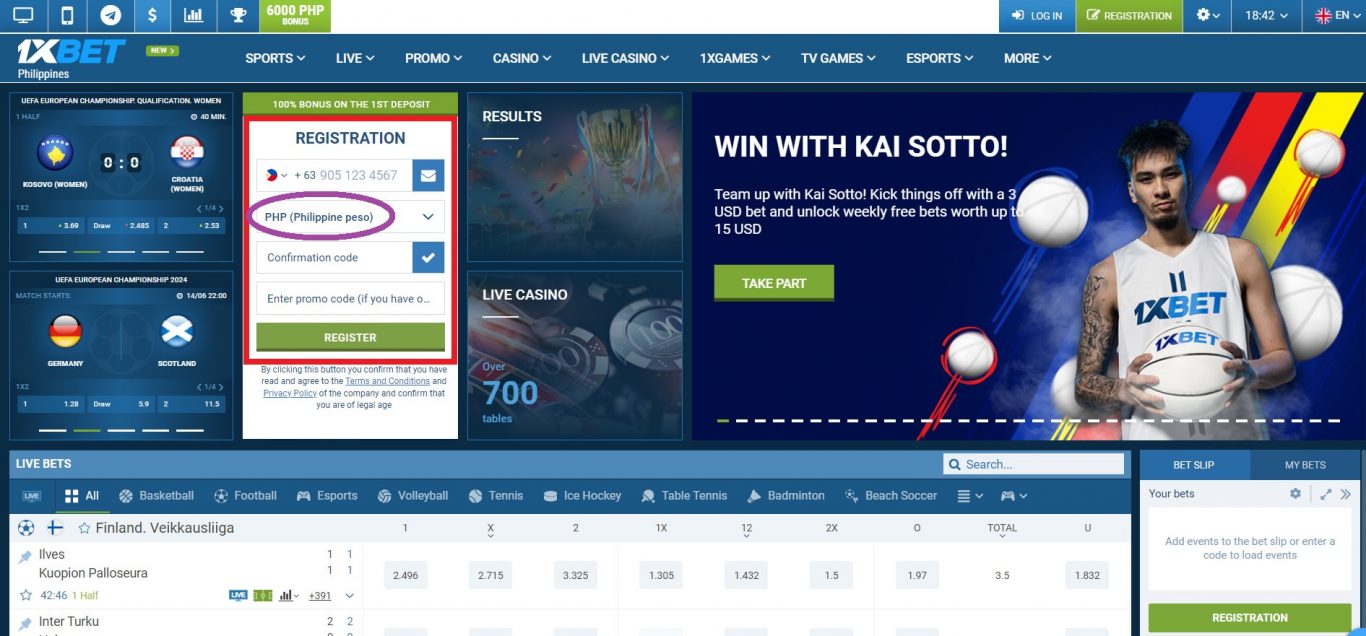 1xBet Sports Betting Section